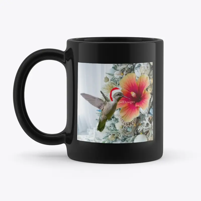 Black Coffee Mug Christmas Tree Bird 2